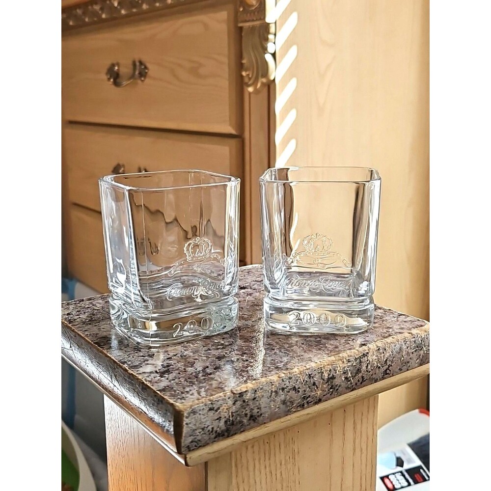 Set Of 2 Y2K Millennium Crown Royal Whiskey Rocks Glasses Embossed Logo W/ 2000